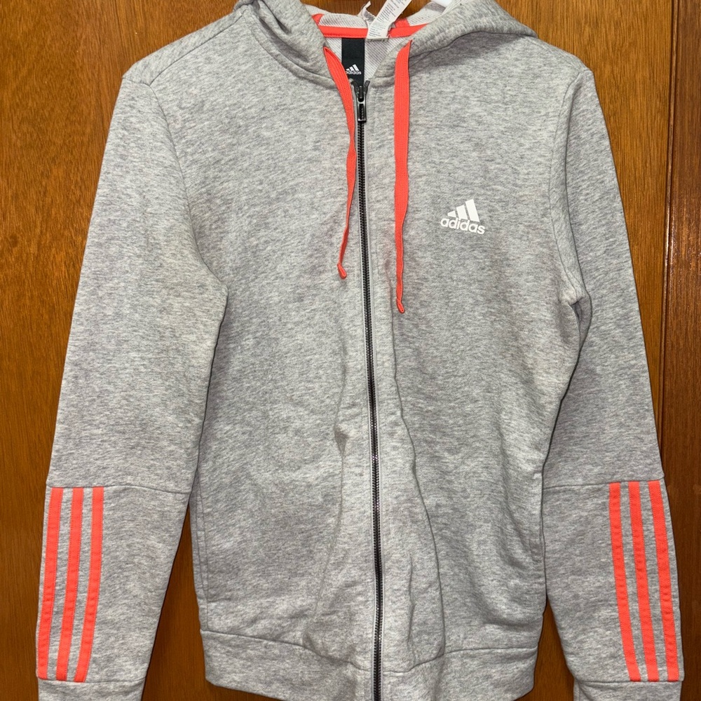 Adidas Gray Hoodie with Red Stripes